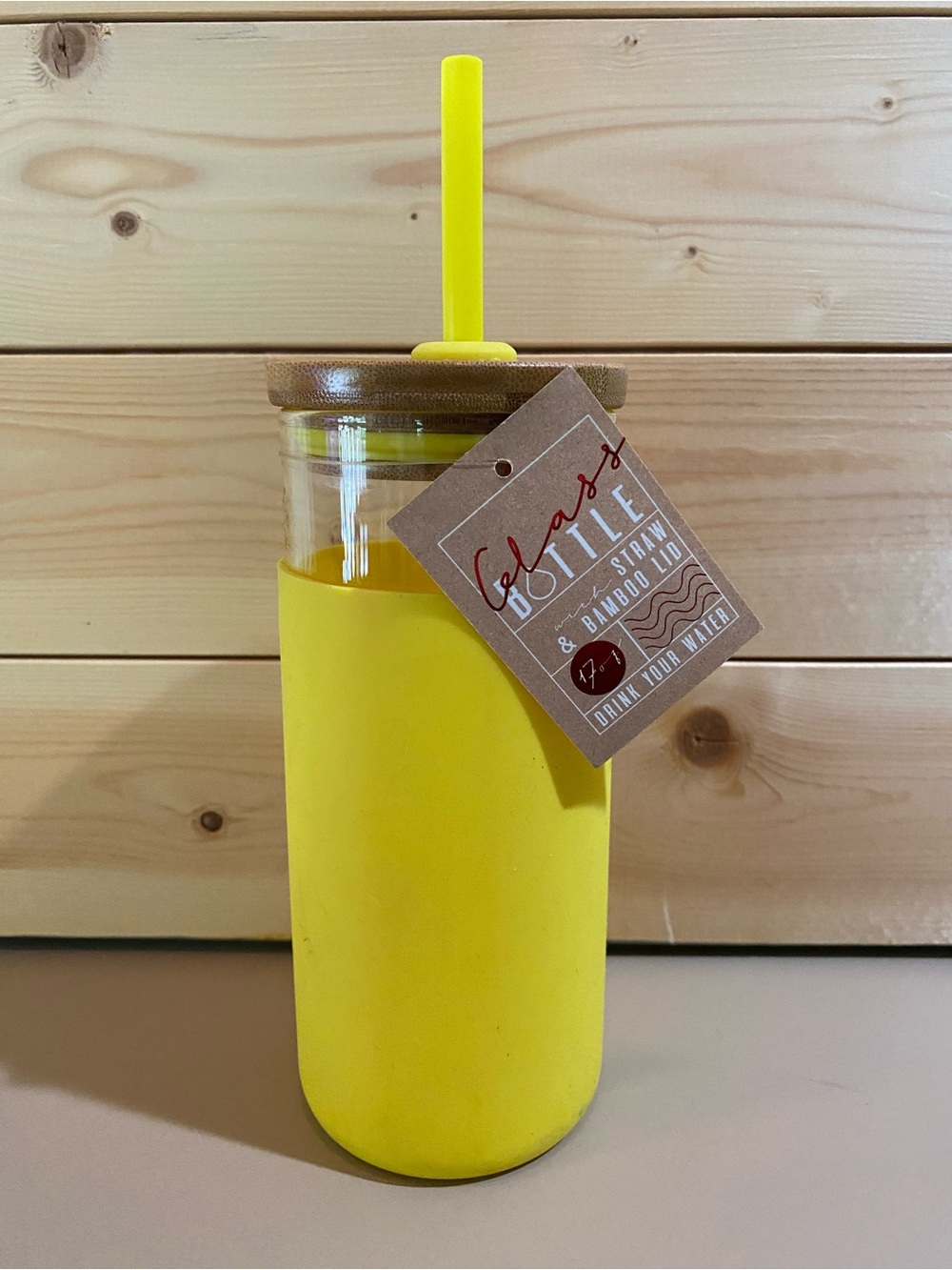 Eco One - Yellow Glass Bottle with Bamboo Lid and Straw
